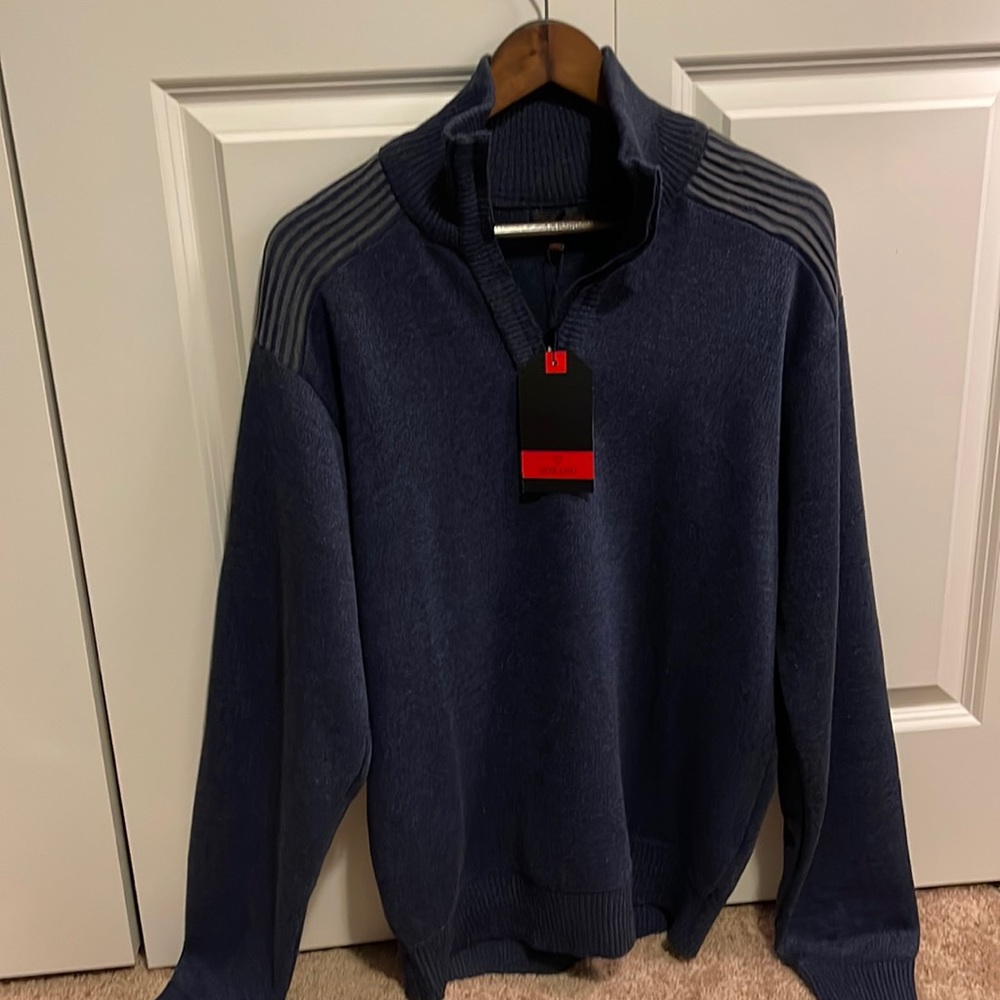 NWT Sorano 1/4 Zip Sweater Elbow Patches Navy Heather Blue Size Medium